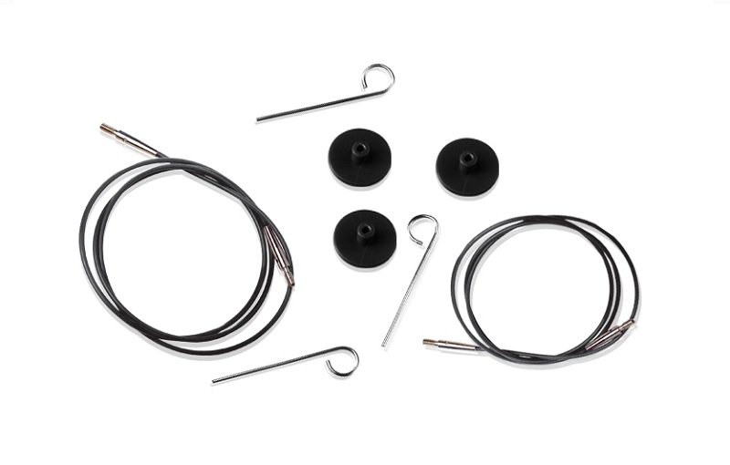 Тросик Knit Pro для съемных спиц длина 28см + заглушки 2шт и ключик, готовая длина спиц 50см, черный 10562														