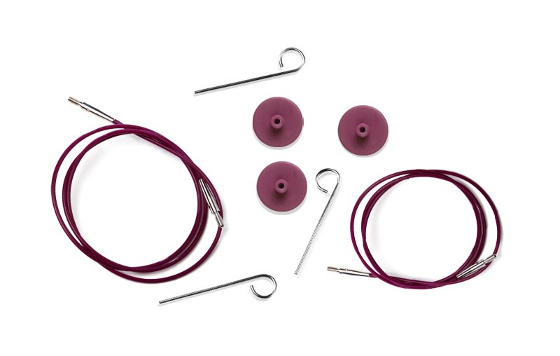 Тросик Knit Pro для съемных спиц длина 35см + заглушки 2шт и ключик, готовая длина спиц 60см, фиолетовый 10501														