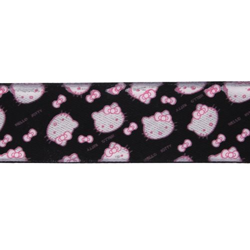 Лента атласная  "Hello Kitty" белые на черном 25мм, 25мм*45,7м 314506														