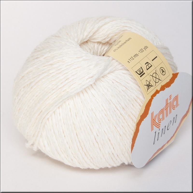 Пряжа "Katia "Linen" 3 белый 20*50 г. 112м хлопок 53%, лён 47% 485.3														