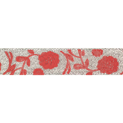 Лента декоративая "Маки" красные на серебро 15 мм, 15см*32,9м DM-009