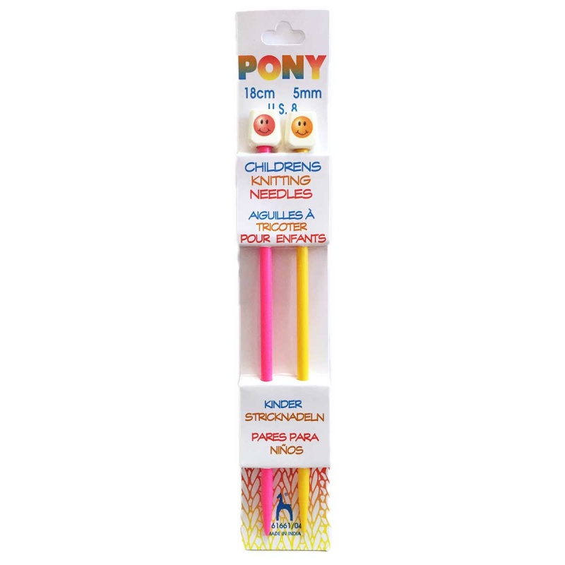 Спицы прямые PONY детские  D 5,00 мм длина 18 см, пластик цветные, 2 шт 61661/04														