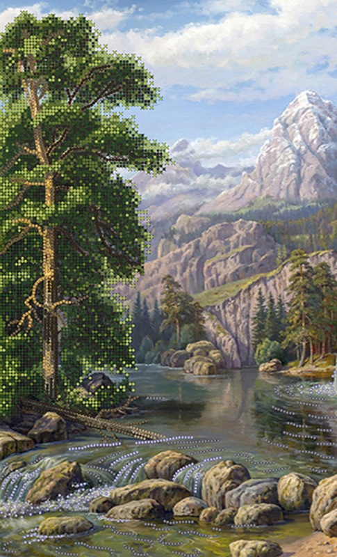 Канва с рисунком бисер "Лесной водопад" А3  Наследие КБ-270														