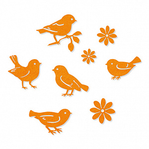 Декор Цветы и птицы самоклеящиеся 20-55мм мат. 100% полиэстр (фетр) цв. оранжевый набор 8шт.  EFCO 3446316														