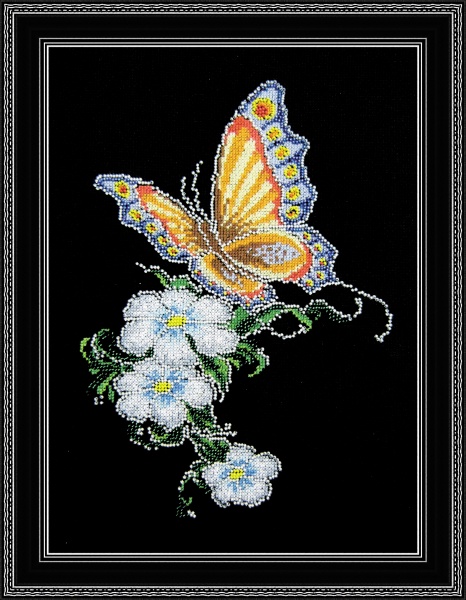Вышивка крестом Овен "Бабочка на цветке" мулине+бисер (20*28см) 452														