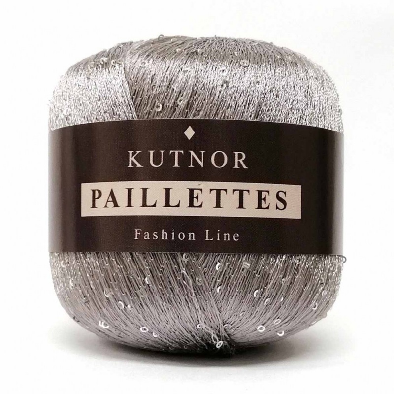 Пряжа "Paillettes-Пайетки" 062 серый 10*50г. 100% Полиамид  Kutnor 062														