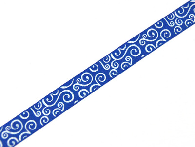 Лента репсовая "Узоры" белые на синем 10мм, 10мм*23м  Маг 1081/24482