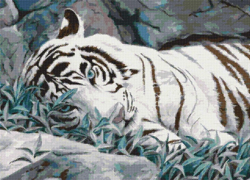 Мозаика "Белый бенгальский тигр" БСА2-013 36*50см, круглые стразы в коробке  Наследие БСА2-013														