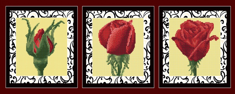 Мозаика "Роза. Триптих" БС-011 35*90см, круглые стразы 3 картины в пакете  Наследие