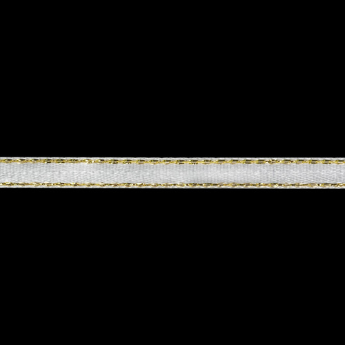 Лента атласная одностор. с золотой нитью  6мм белый  6мм*22,86м за 1 м 7722865														