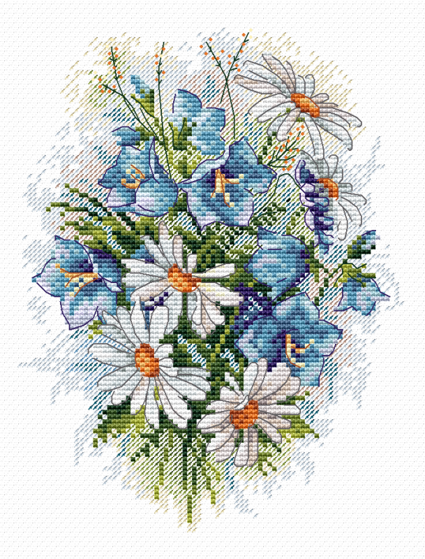 Вышивка крестом Жар-птица "Луговые цветы" канва Аида 14, мулине 22цвета, 18*15см М-120														