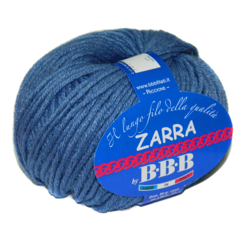 Пряжа "Zarra-Зарра" 013 синий 10*50 г. 90м 49% мериносовая шерсть, 51% акрил  BBB Filati 0013														
