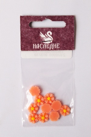 Декор Цветочек клеевой (ромашка) цв. оранжевый 9х3.5мм 10шт  Наследие 014														
