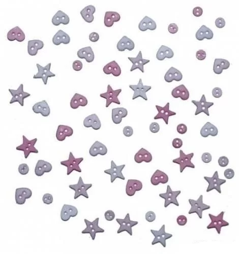 Пуговицы декоративные "Форма розового-седечки, звездочки" для кукол (набор) 3252