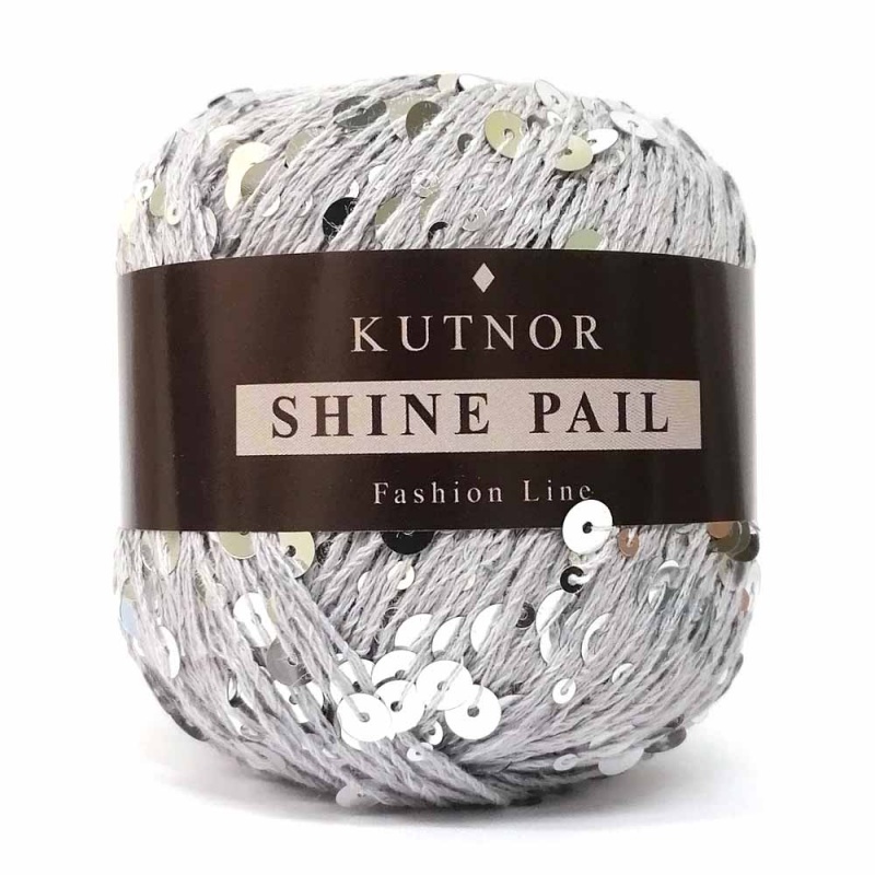 Пряжа "SHINE PAIL" 062 серебро с пайетками 10*50г. 120м 98% хлопок, 2% пайетки  Kutno 062														