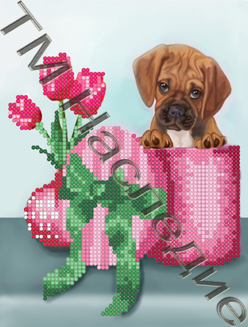 Мозаика "Собачка с тюльпанами" БСА4-038 (А4), круглые стразы в пакете  Наследие БСА4-038														