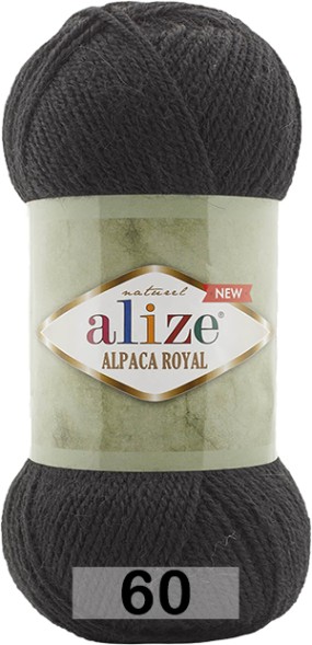 Пряжа "Alpaca ROYAL" 60-черный 15 % альпака, 30 % шерсть, 55% акрил,100 гр/250м