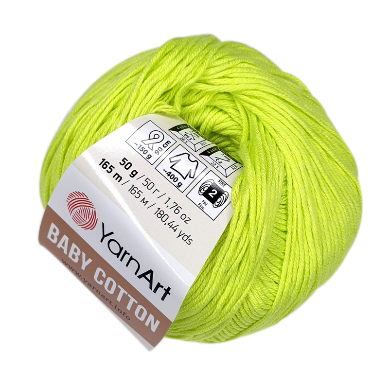 Пряжа "BABY Cotton" 430 зеленый неон 10*50 г. 165м 50% акрил, 50% хлопокYarnArt 430														