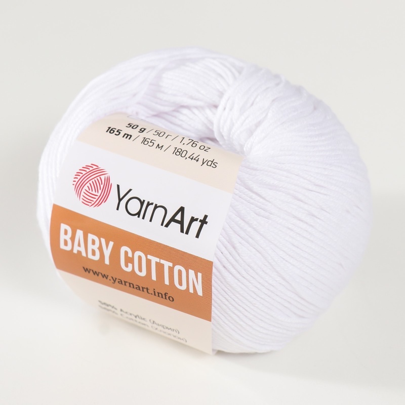 Пряжа "BABY Cotton" 400 белый 50 г. 165м 50% акрил, 50% хлопок YarnArt