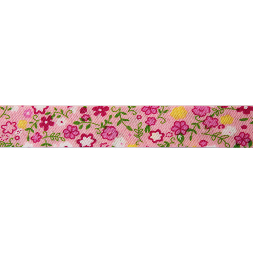 Бейка косая с принтом "Полевые цветы" х/б розовый 15мм длина 65,8м (за 1 м)  Star Bias FBF107														