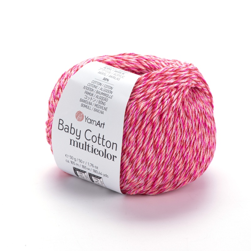 Пряжа "BABY Cotton MULTICOLOR" 5214 бело-бордовый  50 г. 165м 50% акрил, 50% хлопок														