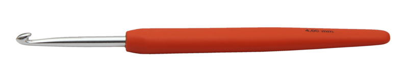 Крючок для вязания с эргономичной ручкой "Waves" 4,0мм алюминий, серебристый/мандарин  KnitPro 30909														