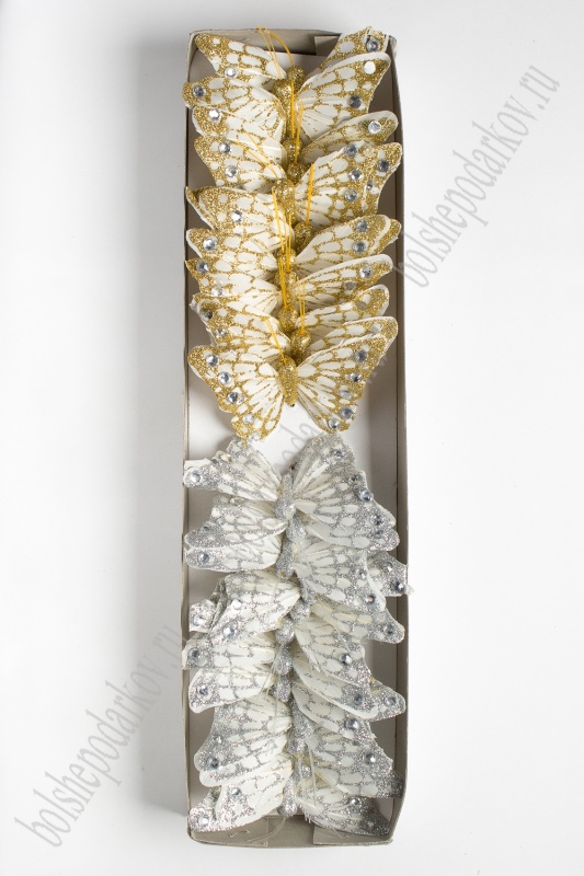Бабочка на  проволоке 7.5см цвет золото-серебро 710-350-SF-2563														