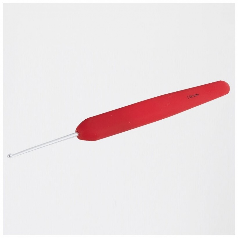 Крючок для вязания с эргономичной ручкой "Waves" 2,00мм алюминий, серебристый/розмарин  KnitPro 30901														