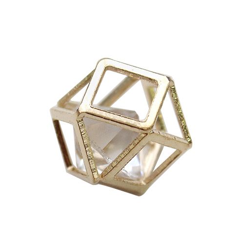 Бусина-коробочка со стразом "Куб" цвет золото 2шт.